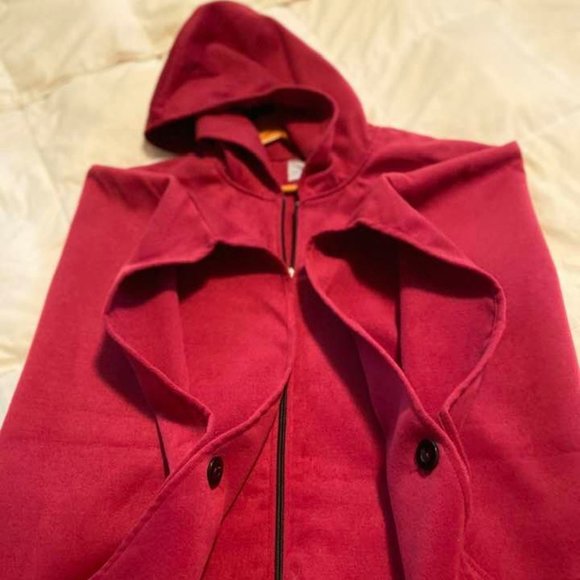 Burgundy Wine Hooded Poncho/Cape w/Zipper - Picture 2 of 8